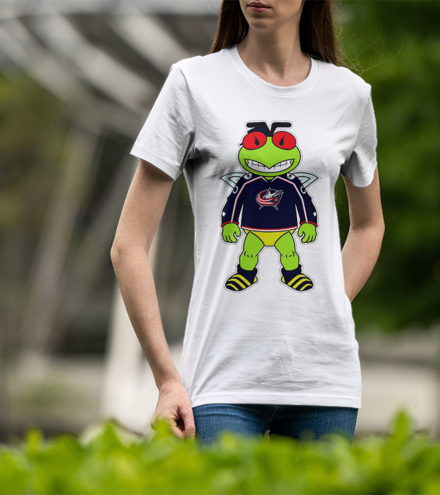 Columbus Blue Jackets Stinger Mascot Character In Team Jersey T-Shirt