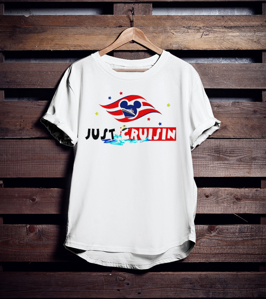 Just Cruisin Disney Cruise Mickey Silhouette Waves T-Shirt
