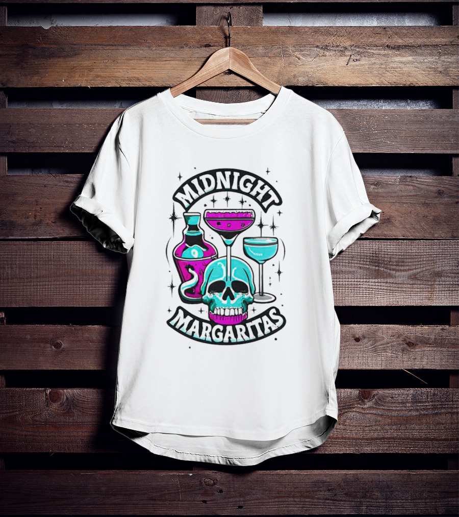 Midnight Margaritas Skull Neon Cocktails T-Shirt