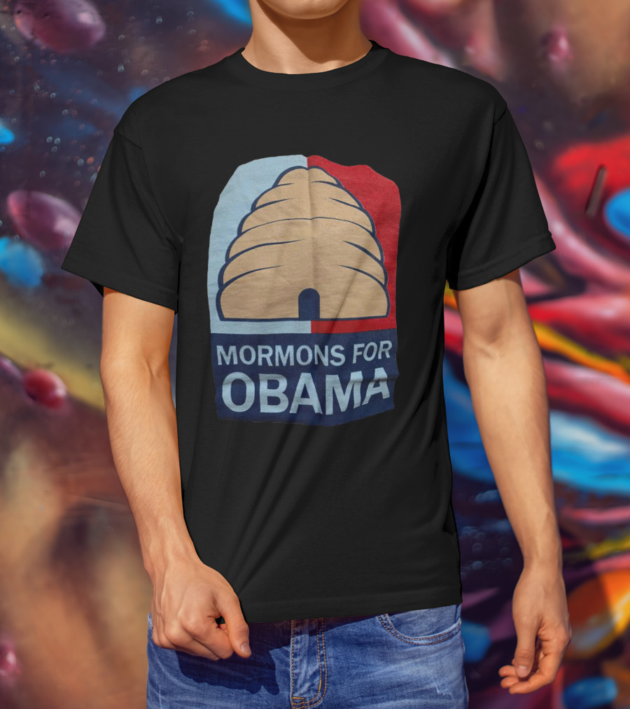 Mormons For Obama Beehive Symbol Two-Tone Background T-Shirt