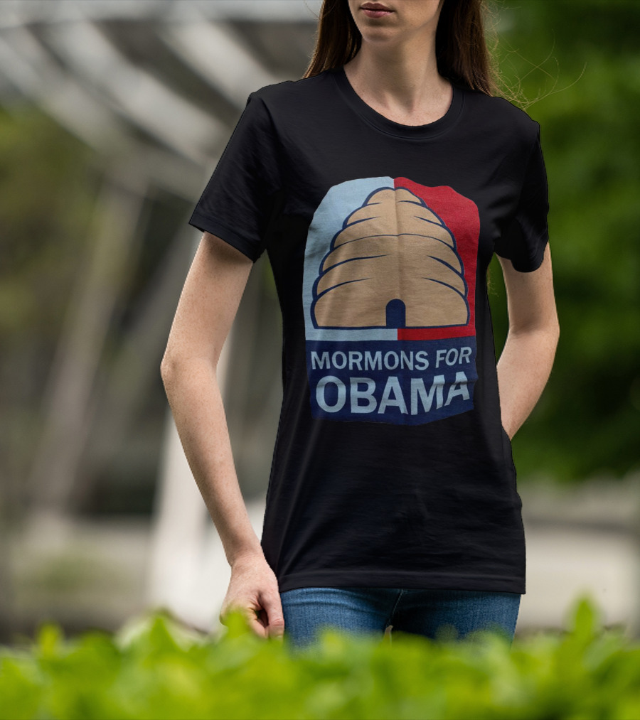 Mormons For Obama Beehive Symbol Two-Tone Background T-Shirt
