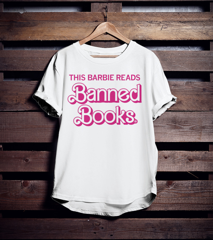 This Barbie Reads Banned Books Bold Pink Retro Typography T-Shirt
