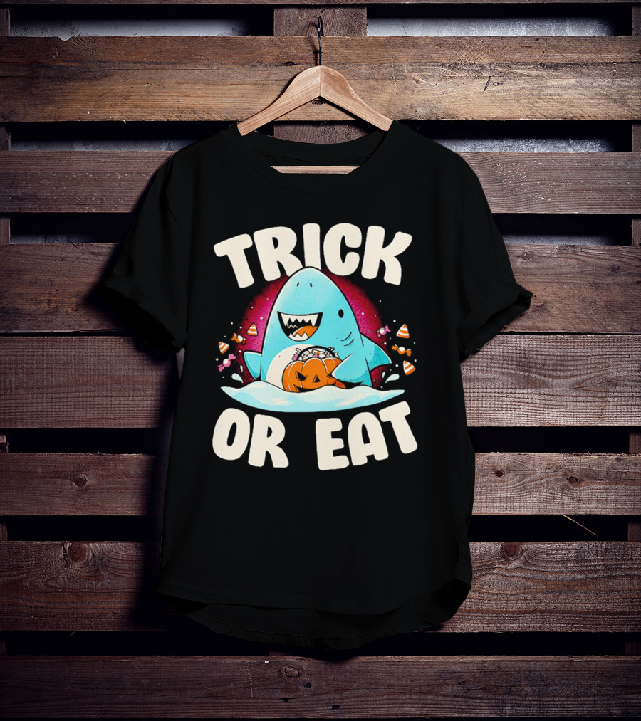 Trick Or Eat Shark Halloween Pumpkin Candy T-Shirt