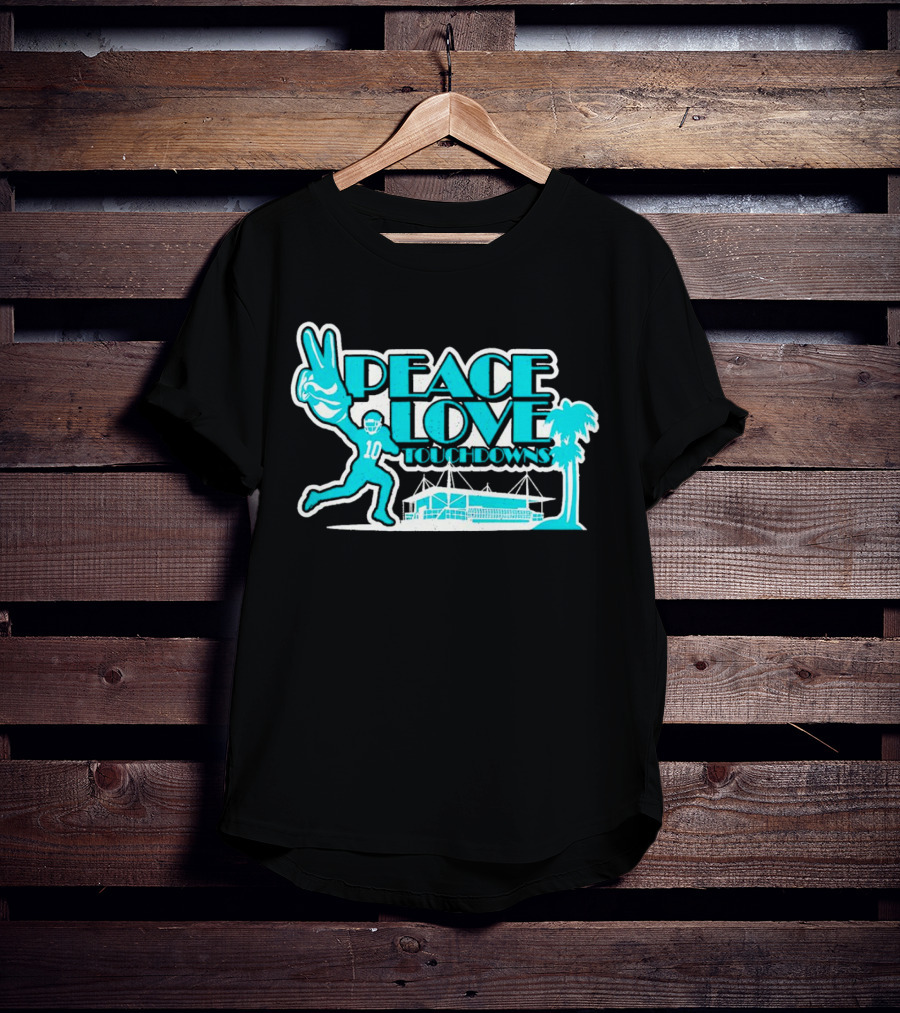 Peace Love Touchdowns Miami Football Stadium Player Victory Palms T-Shirt