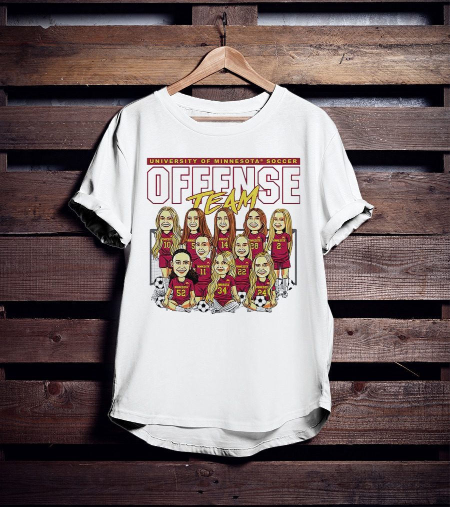 University Of Minnesota Soccer Offense Team Caricature T-Shirt