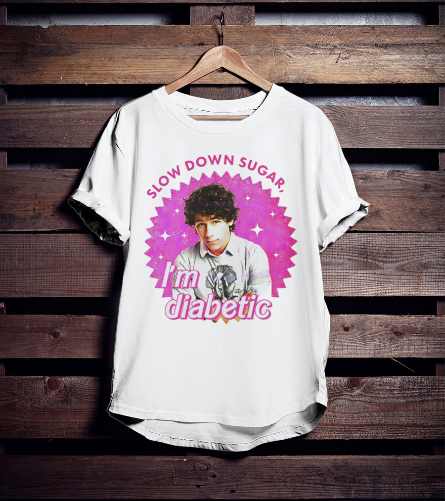 Nick Jonas Slow Down Sugar I'm Diabetic Pink Starburst T-Shirt