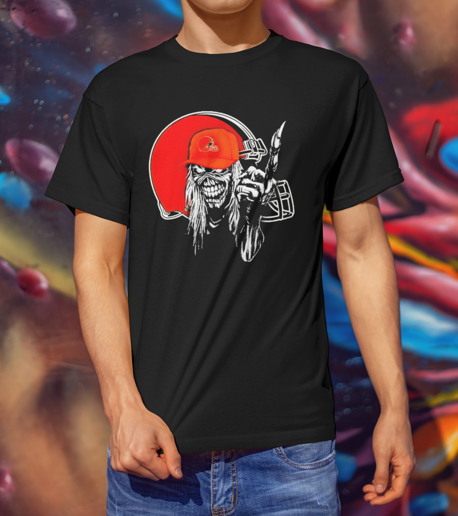 Cleveland Browns Skull With Helmet Halloween Football T-Shirt
