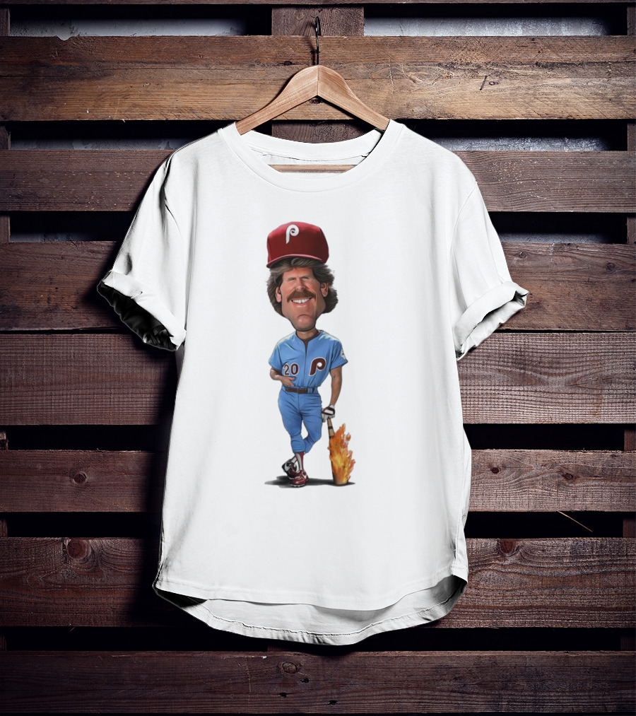 Mike Schmidt Number 20 Philadelphia Phillies Caricature With Flaming Bat T-Shirt