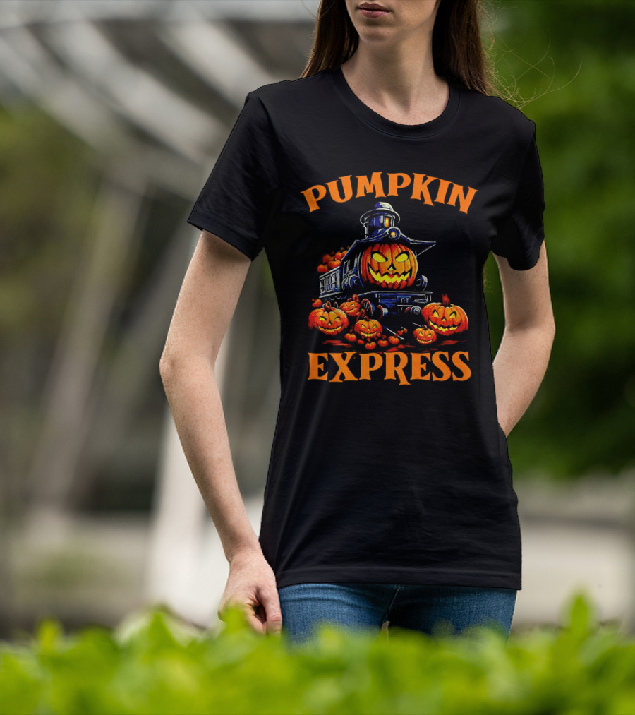 PUMPKIN EXPRESS Halloween Train With Jack-o'-Lantern Faces T-Shirt