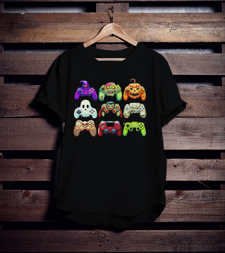 Gaming Skeleton Zombie Ghost Pumpkin Witch Halloween Controller Collection T-Shirt