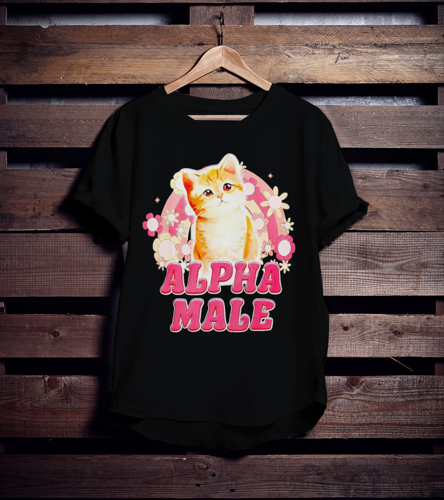 Alpha Male Cat With Floral Background T-Shirt