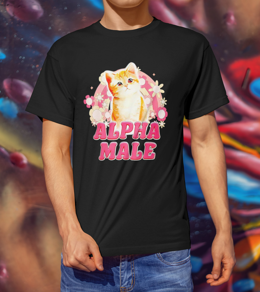 Alpha Male Cat With Floral Background T-Shirt