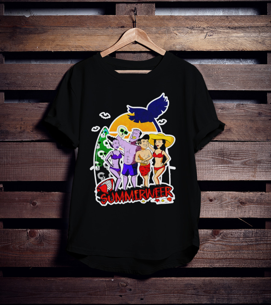 SUMMERWEEN Halloween Beach Party With Monsters And Skulls T-Shirt
