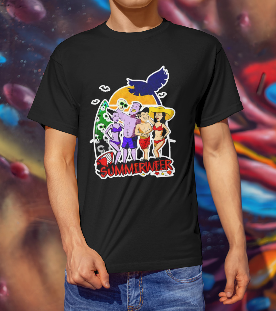 SUMMERWEEN Halloween Beach Party With Monsters And Skulls T-Shirt
