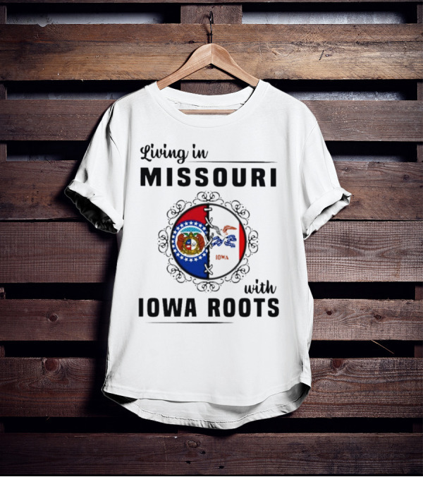 Living In Missouri With Iowa Roots State Seal Circle T-Shirt