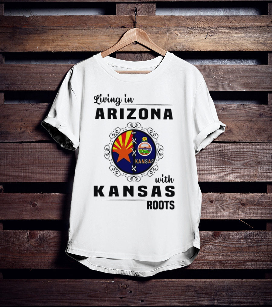 Living In Arizona Embracing Kansas Roots With State Seal Elements T-Shirt