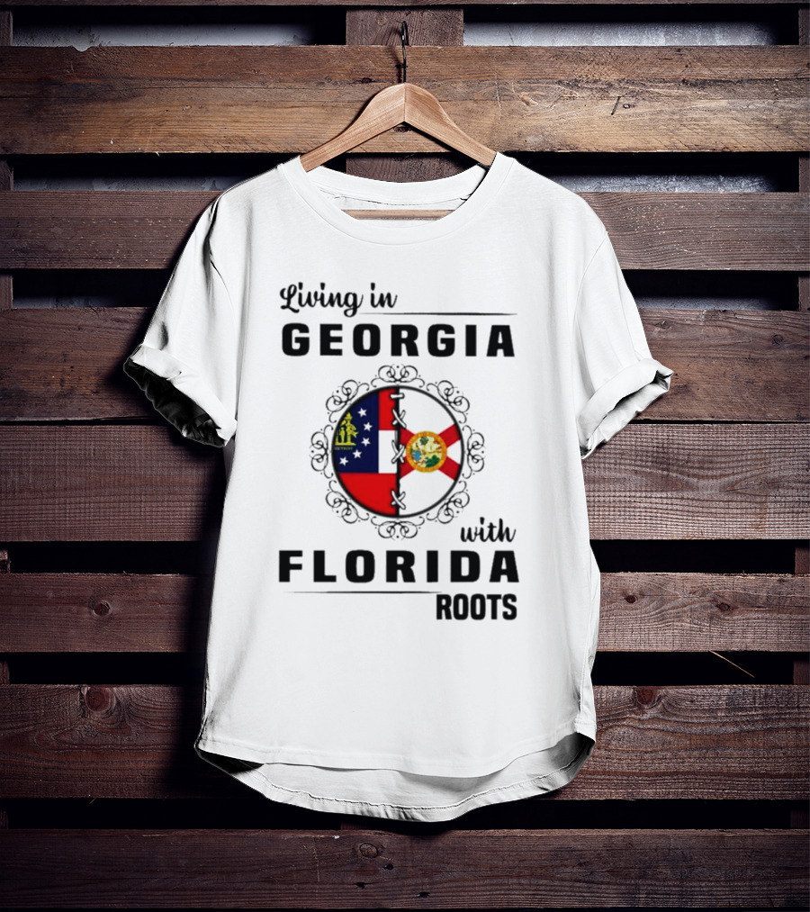 Living In Georgia With Florida Roots Flags Emblem T-Shirt