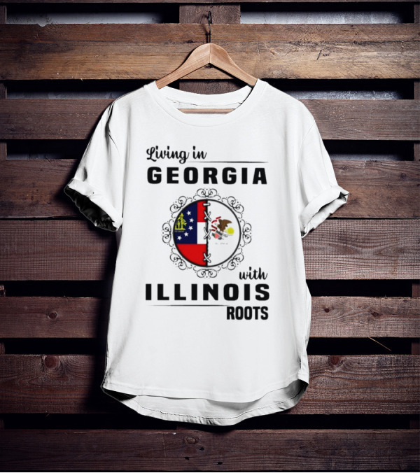 Living In Georgia With Illinois Roots Flag Heart Connection T-Shirt