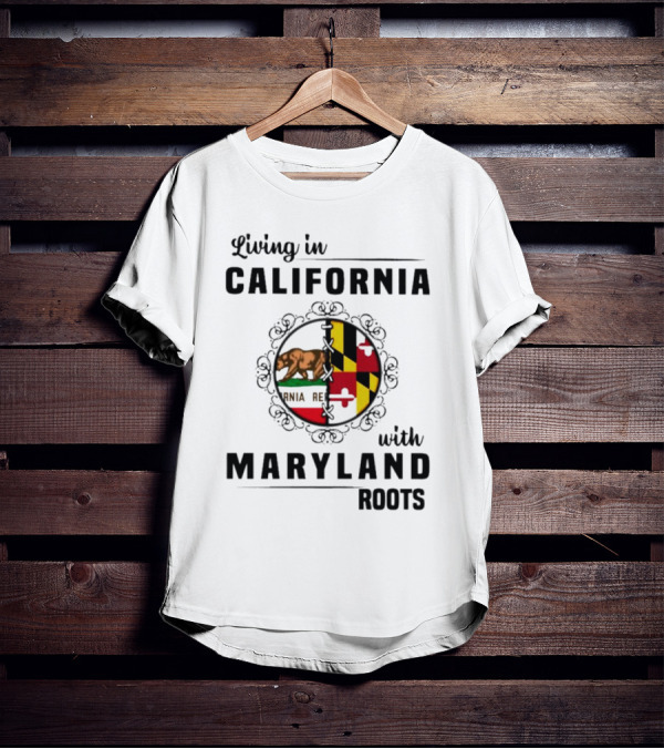 Living In California Bear Flag With Maryland Roots Flag Puzzle T-Shirt