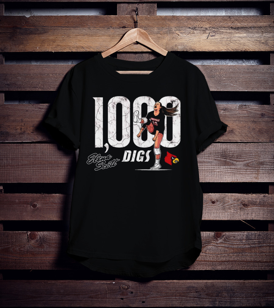 Elena Scott 1000 Digs Louisville Cardinals Volleyball Achievement T-Shirt