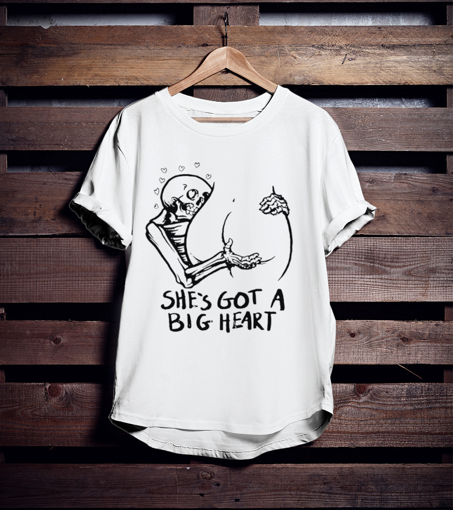 She's Got A Big Heart Skeleton Hugging T-Shirt