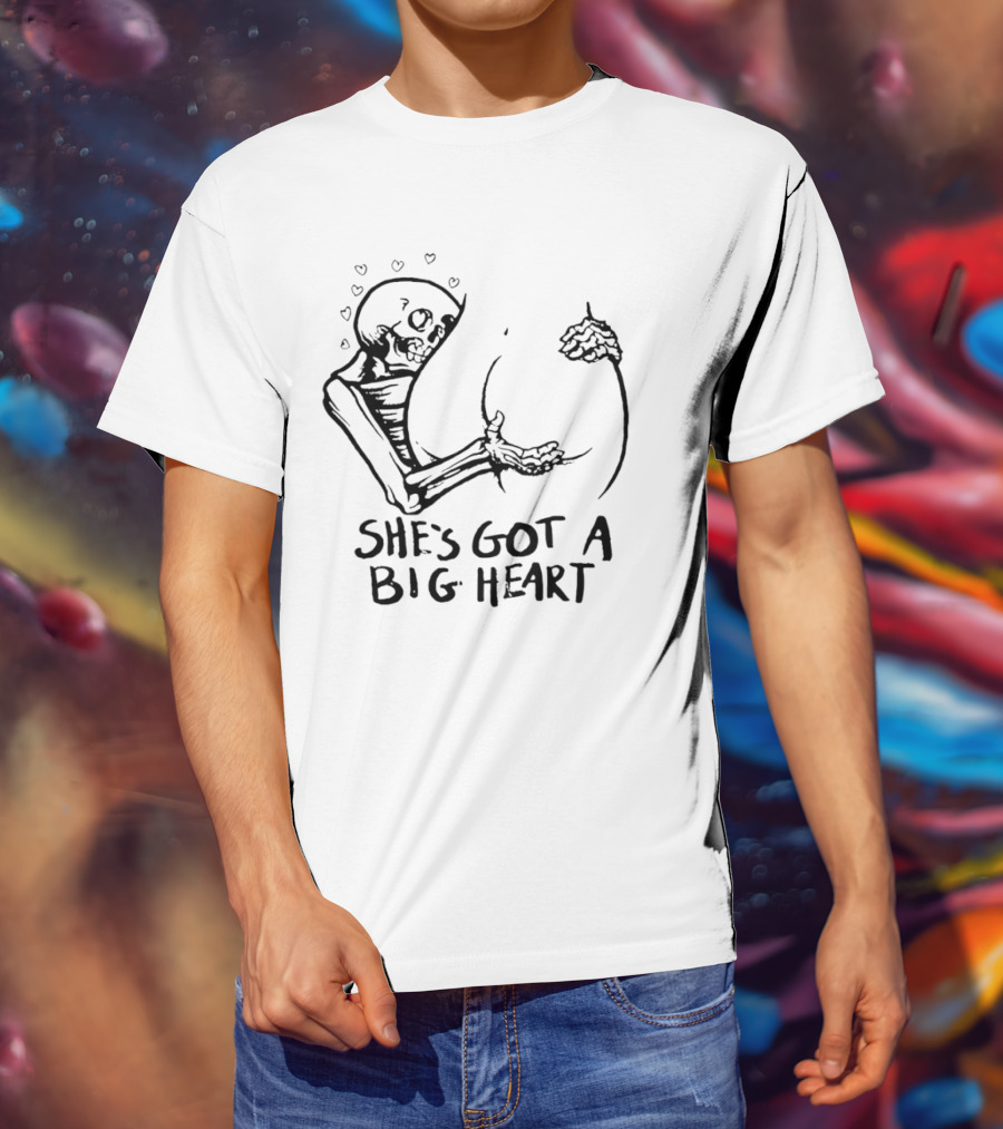 She's Got A Big Heart Skeleton Hugging T-Shirt