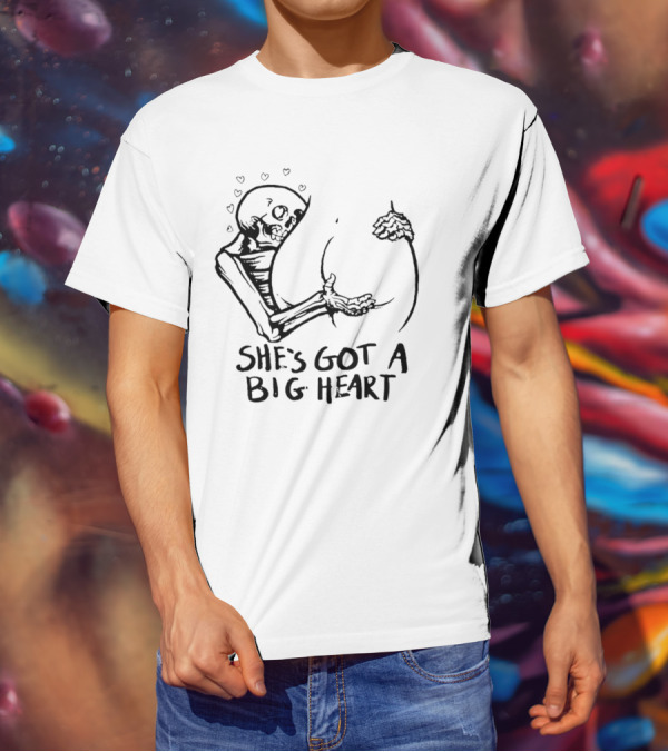 She's Got A Big Heart Skeleton Hugging T-Shirt