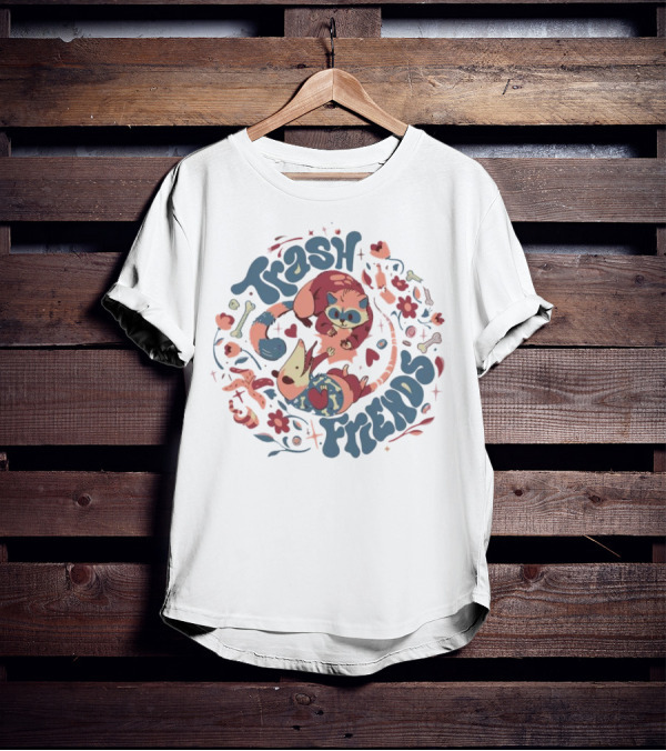 Trash Friends Cat And Possum Floral T-Shirt