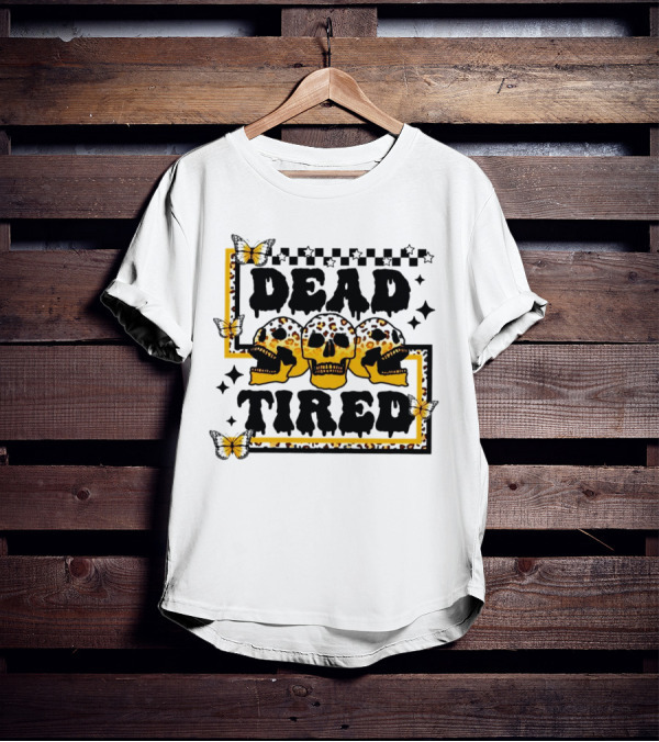 Dead Tired Skull Butterflies Stars Trio T-Shirt