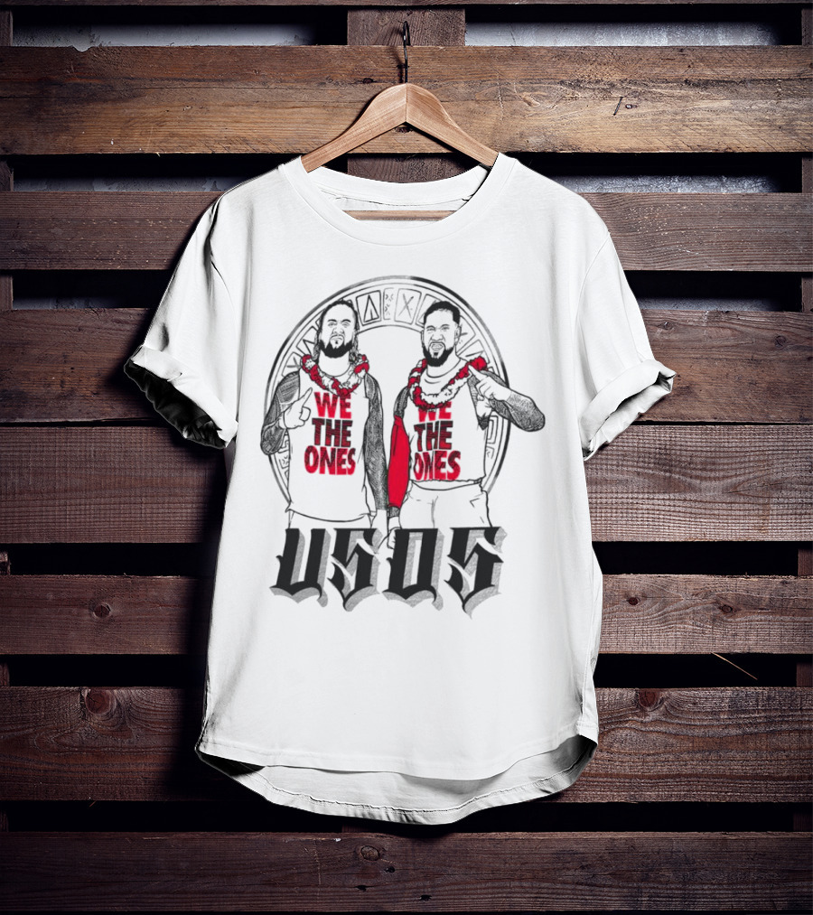 Ripple Junction Gray The Usos We The Ones Red Text And Figures T-Shirt