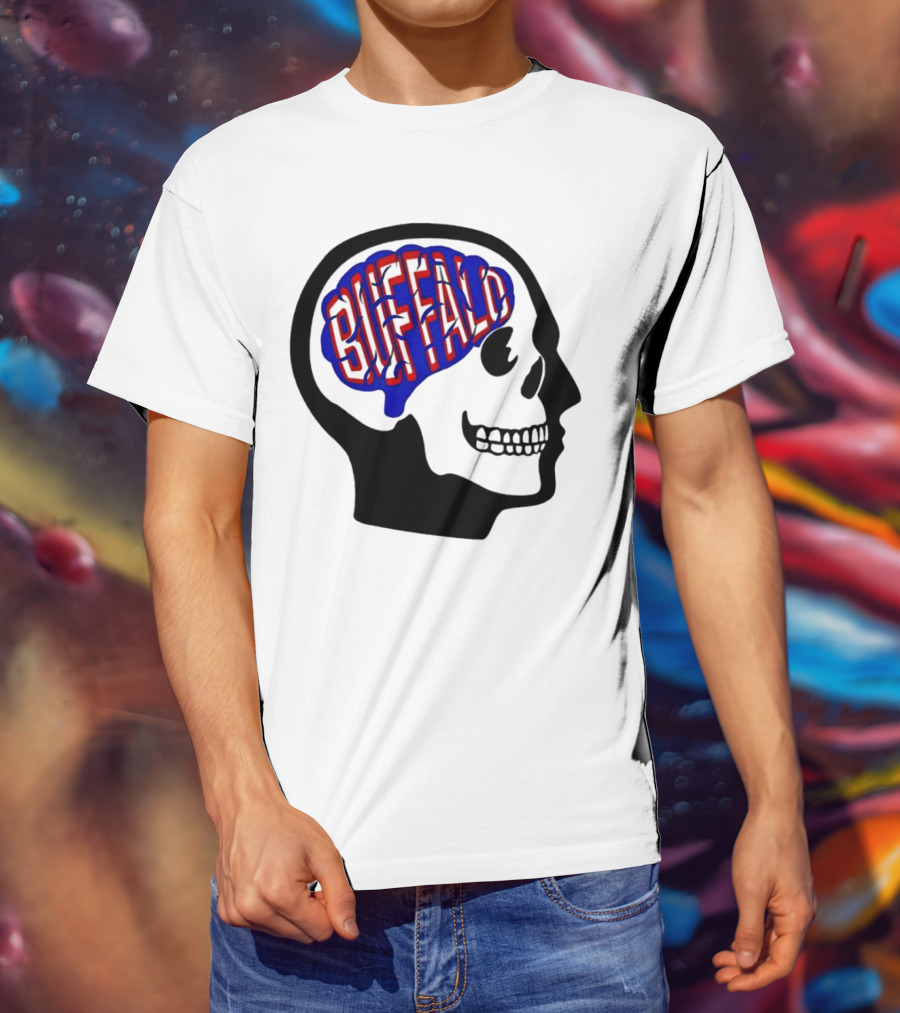 Buffalo Brain Outline In Skull T-Shirt
