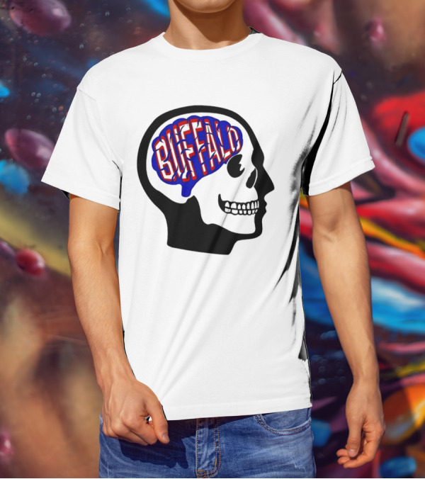 Buffalo Brain Outline In Skull T-Shirt