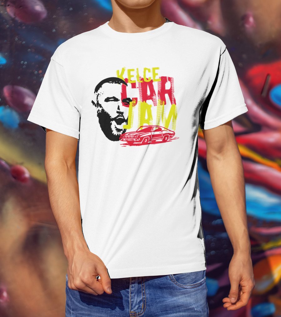 Kelce Car Jam Bold Yellow Red Face Car T-Shirt