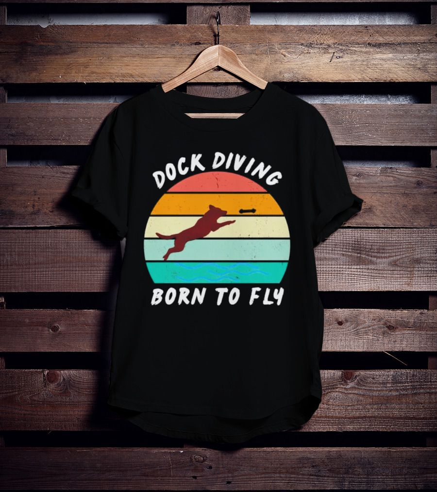 Dock Diving Born To Fly Vintage Retro Stripes Dog T-Shirt