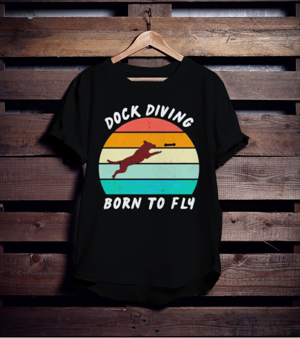 Dock Diving Born To Fly Vintage Retro Stripes Dog T-Shirt