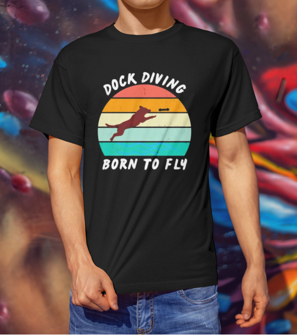 Dock Diving Born To Fly Vintage Retro Stripes Dog T-Shirt