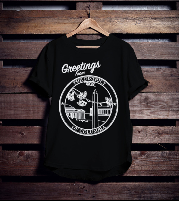 Greetings From The District Of Columbia Cherry Blossoms And Monument T-Shirt