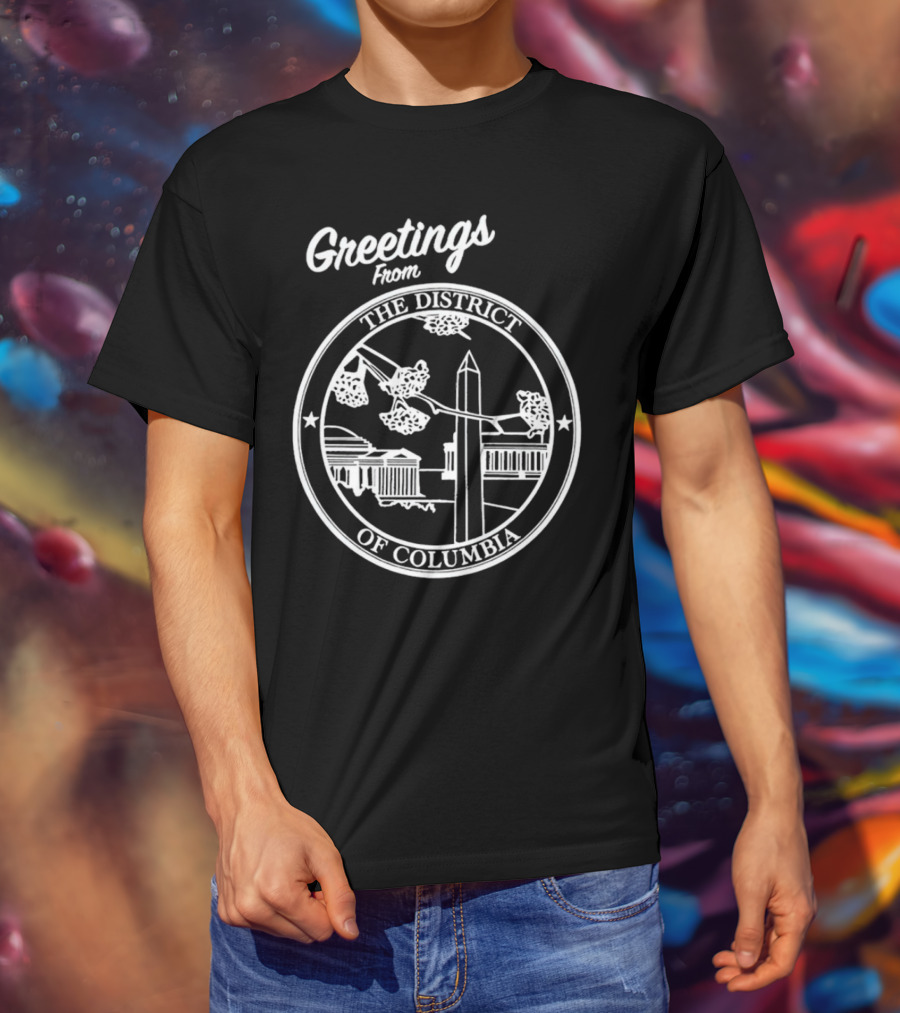 Greetings From The District Of Columbia Cherry Blossoms And Monument T-Shirt