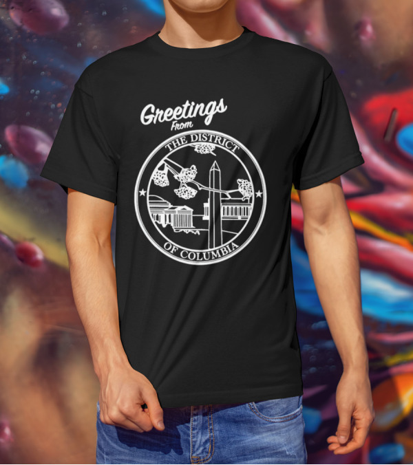 Greetings From The District Of Columbia Cherry Blossoms And Monument T-Shirt