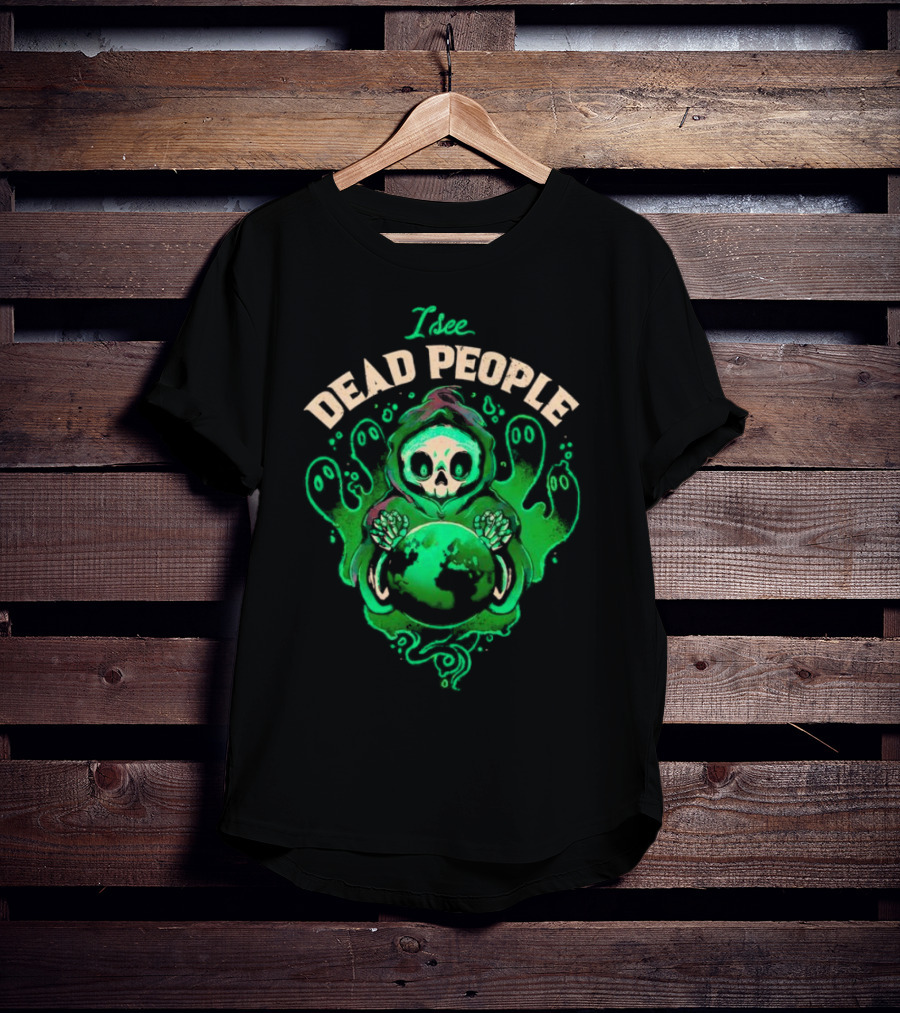 I See Dead People Grim Reaper Holding Earth With Ghosts T-Shirt