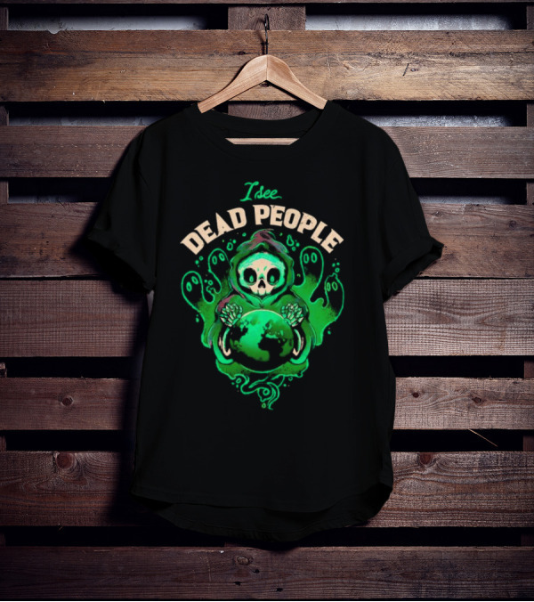 I See Dead People Grim Reaper Holding Earth With Ghosts T-Shirt