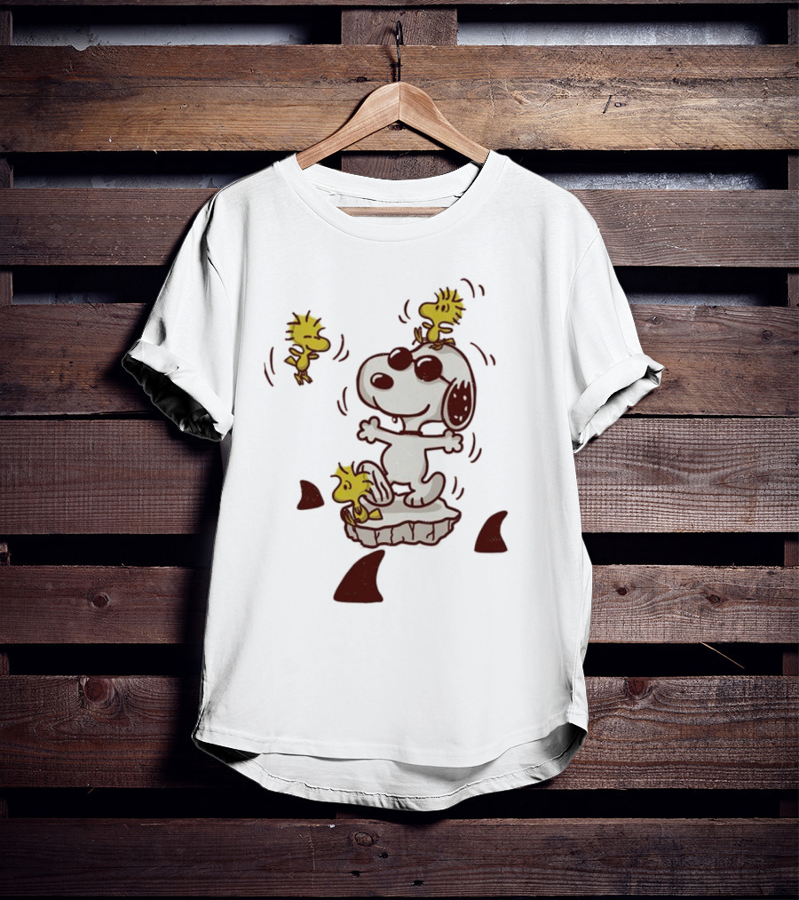 Snoopy And Woodstock Peanuts Dangerous Waters Shark Alert T-Shirt