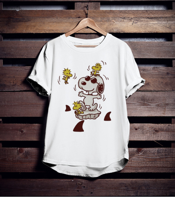 Snoopy And Woodstock Peanuts Dangerous Waters Shark Alert T-Shirt