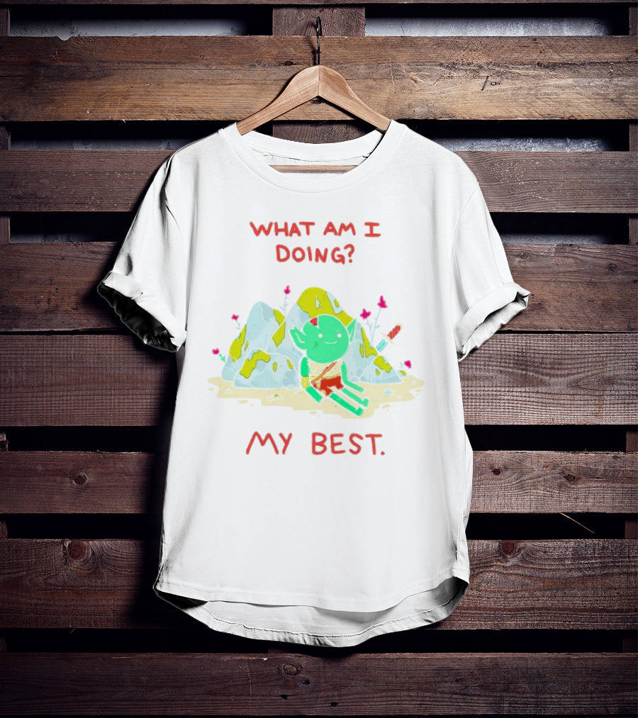 WHAT AM I DOING MY BEST Seated Goblin With Sword In Rocky Landscape T-Shirt