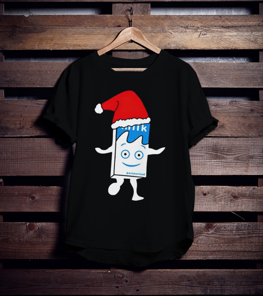 Blur Milk Christmas Cartoon With Santa Hat T-Shirt