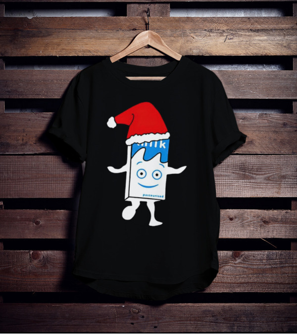 Blur Milk Christmas Cartoon With Santa Hat T-Shirt