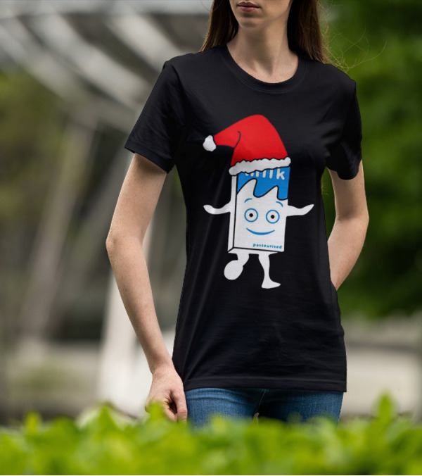 Blur Milk Christmas Cartoon With Santa Hat T-Shirt