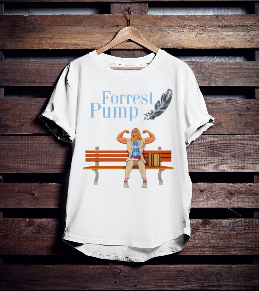 Forrest Pump Sitcom Character With Feather And Bench T-Shirt