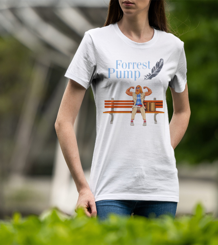 Forrest Pump Sitcom Character With Feather And Bench T-Shirt