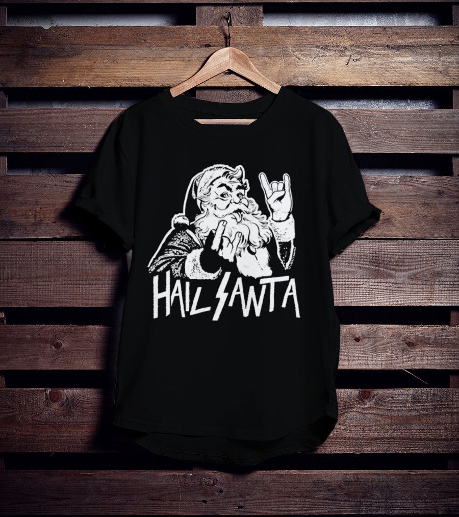 Hail Santa Christmas Rock Devil Horns Santa Claus T-Shirt